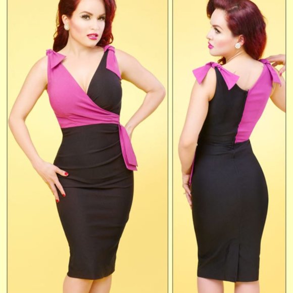 Stop Staring Dresses & Skirts - NWOT Gorgeous 2 tone wiggle dress by Stop Staring in Pink&Black w/ bow accents